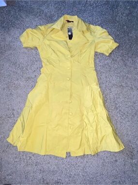 Suzanne Somers Yellow Button-Front Midi Dress